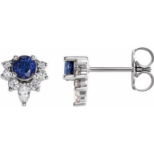 Sterling Silver Lab-Grown Blue Sapphire & 1/6 CTW Natural Diamond Earrings