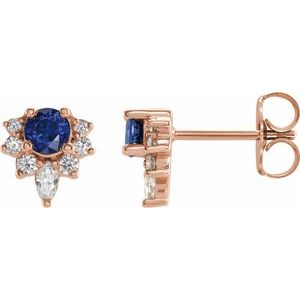 14K Rose Gold Lab-Grown Blue Sapphire & 1/6 CTW Natural Diamond Earrings