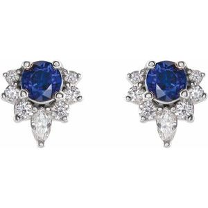 Sterling Silver Lab-Grown Blue Sapphire & 1/6 CTW Natural Diamond Earrings – image 2