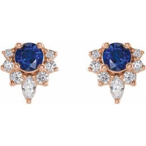 14K Rose Gold Lab-Grown Blue Sapphire & 1/6 CTW Natural Diamond Earrings – image 2