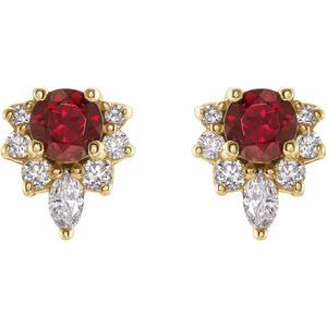 14K Yellow Gold Natural Mozambique Garnet & 1/6 CTW Natural Diamond Earrings