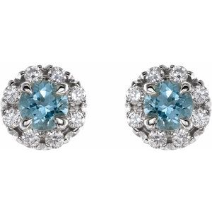 14K White Gold 4 mm Natural Aquamarine & 1/5 CTW Natural Diamond Halo-Style Earrings – image 2