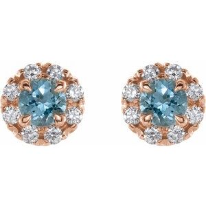 14K Rose Gold 5 mm Natural Aquamarine & 1/3 CTW Natural Diamond Halo-Style Earrings – image 2