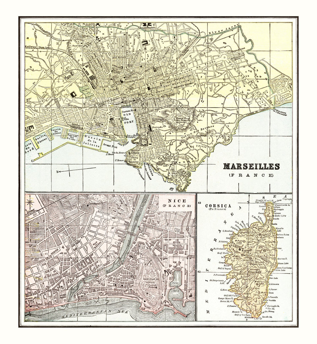 Vintage Map of Marseille, France 1901