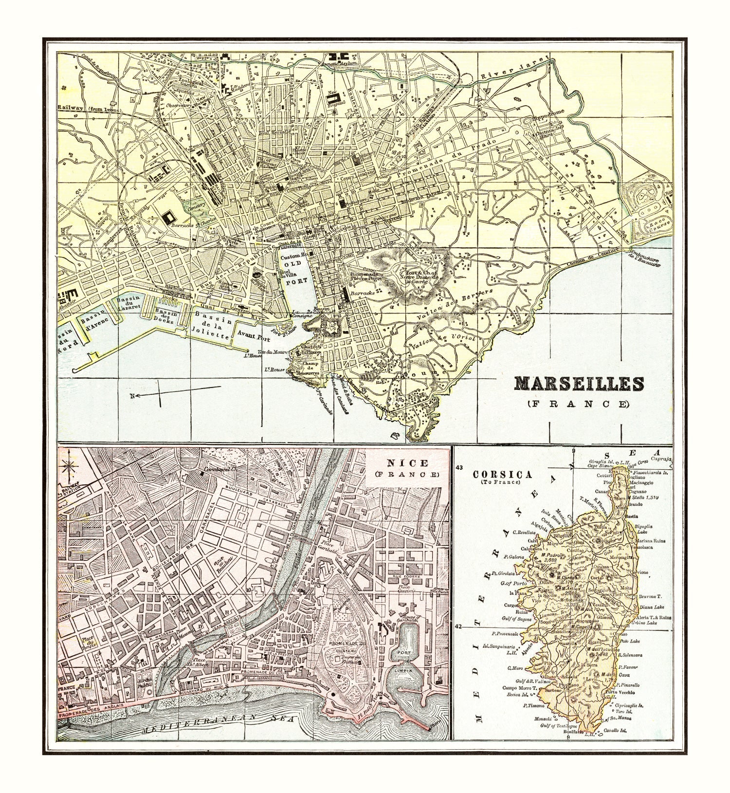 Vintage Map of Marseille, France 1901
