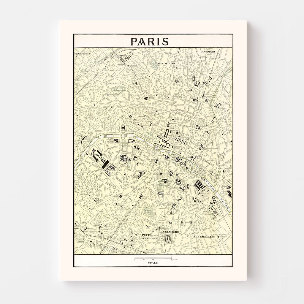 Vintage Map of Paris, France 1901