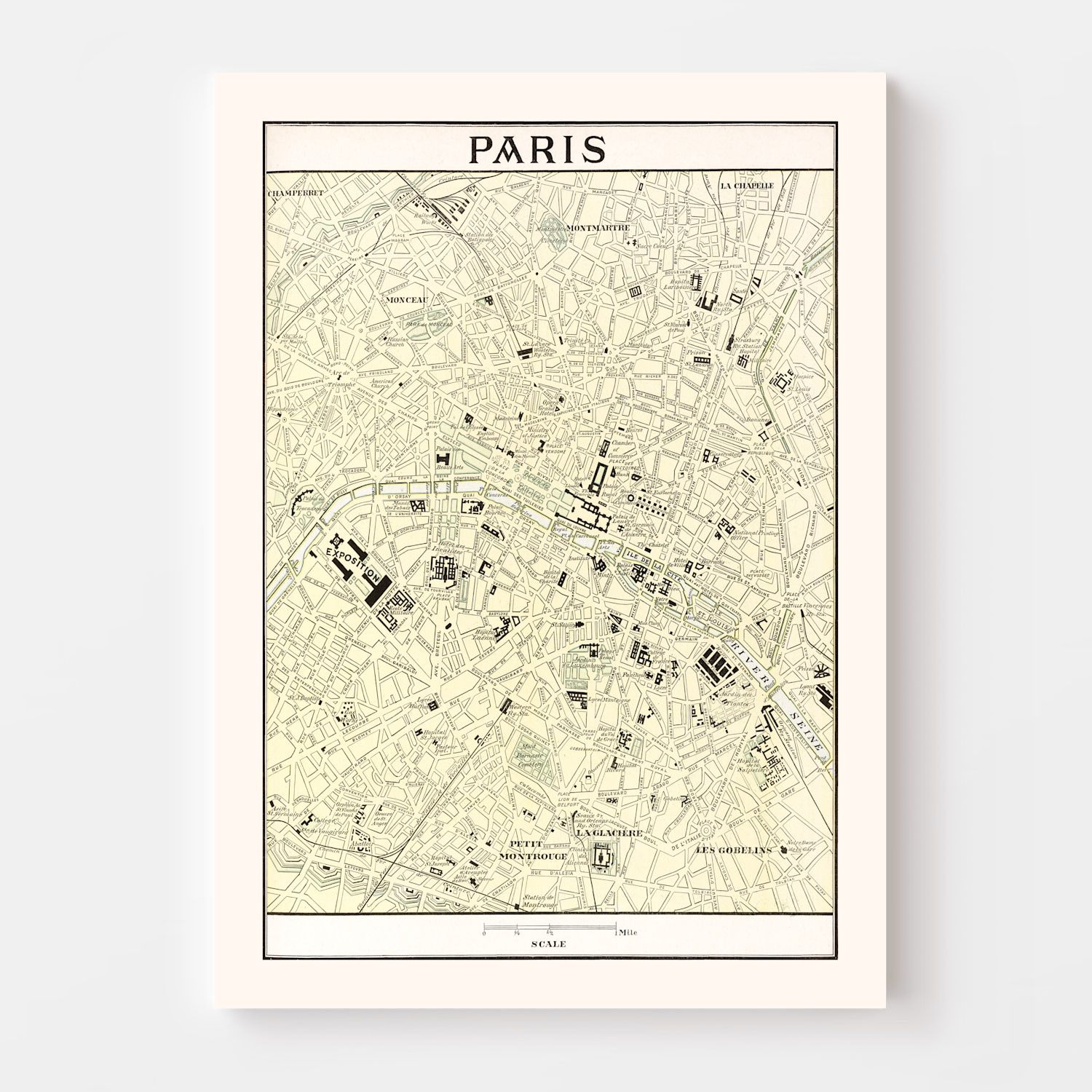 Vintage Map of Paris, France 1901