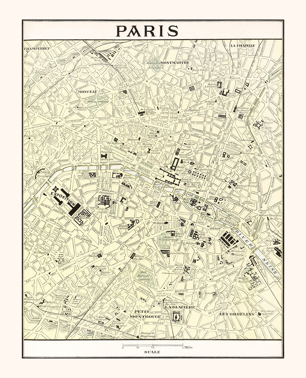 Vintage Map of Paris, France 1901