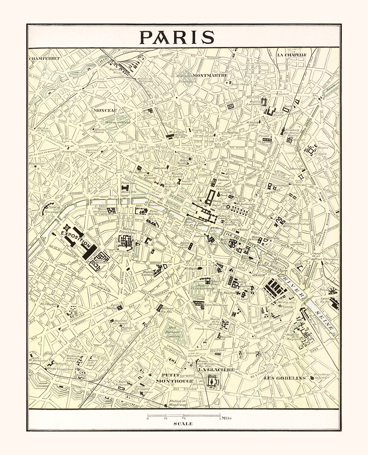 Vintage Map of Paris, France 1901