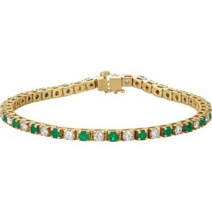14K Yellow Gold Natural Emerald & 2 1/3 CTW Natural Diamond Line 7" Bracelet