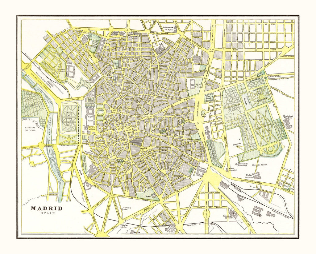 Vintage Map of Madrid, Spain 1901