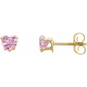 14K Yellow Gold Imitation Pink Cubic Zirconia Youth Stud Earrings