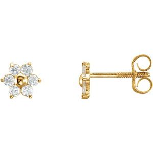 14K Yellow Gold Imitation White Cubic Zirconia Youth Floral-Inspired Earrings