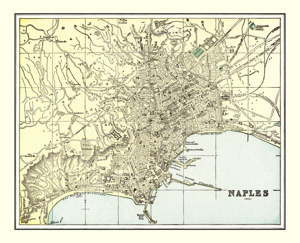 Vintage Map of Naples, Italy 1901