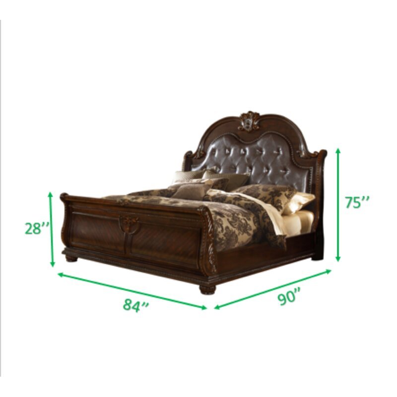 Traditional Style 5Piece King (Includes: King Size Bed, Nightstand , Dresser, Chest and Mirror) Button Tufted Bedroom Set Made with Wood in Dark Walnut