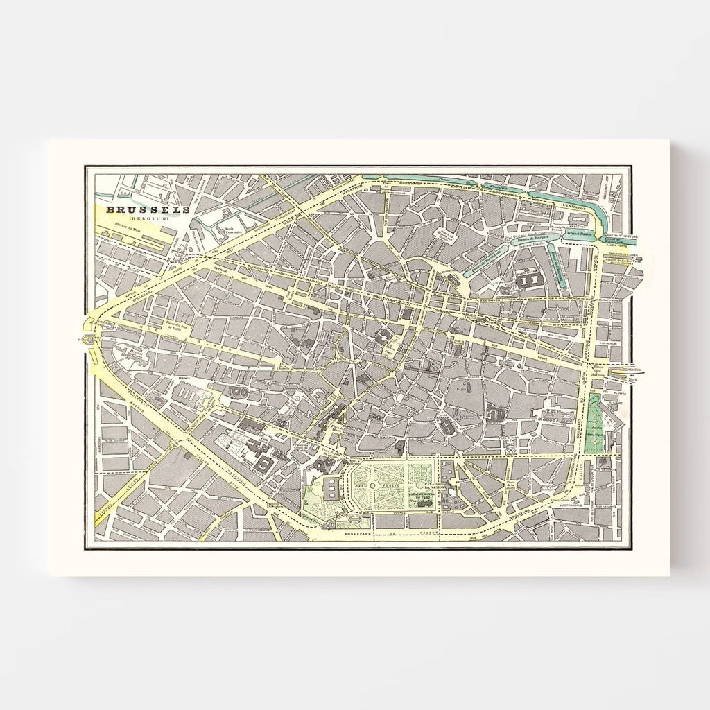 Vintage Map of Brussels, Belgium 1901