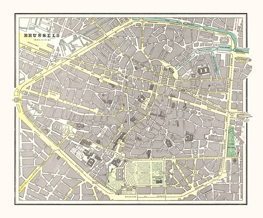 Vintage Map of Brussels, Belgium 1901