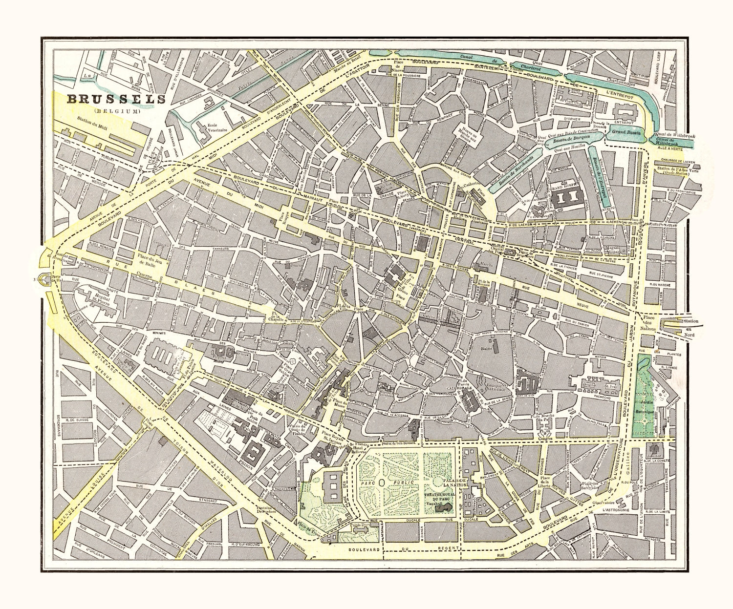 Vintage Map of Brussels, Belgium 1901