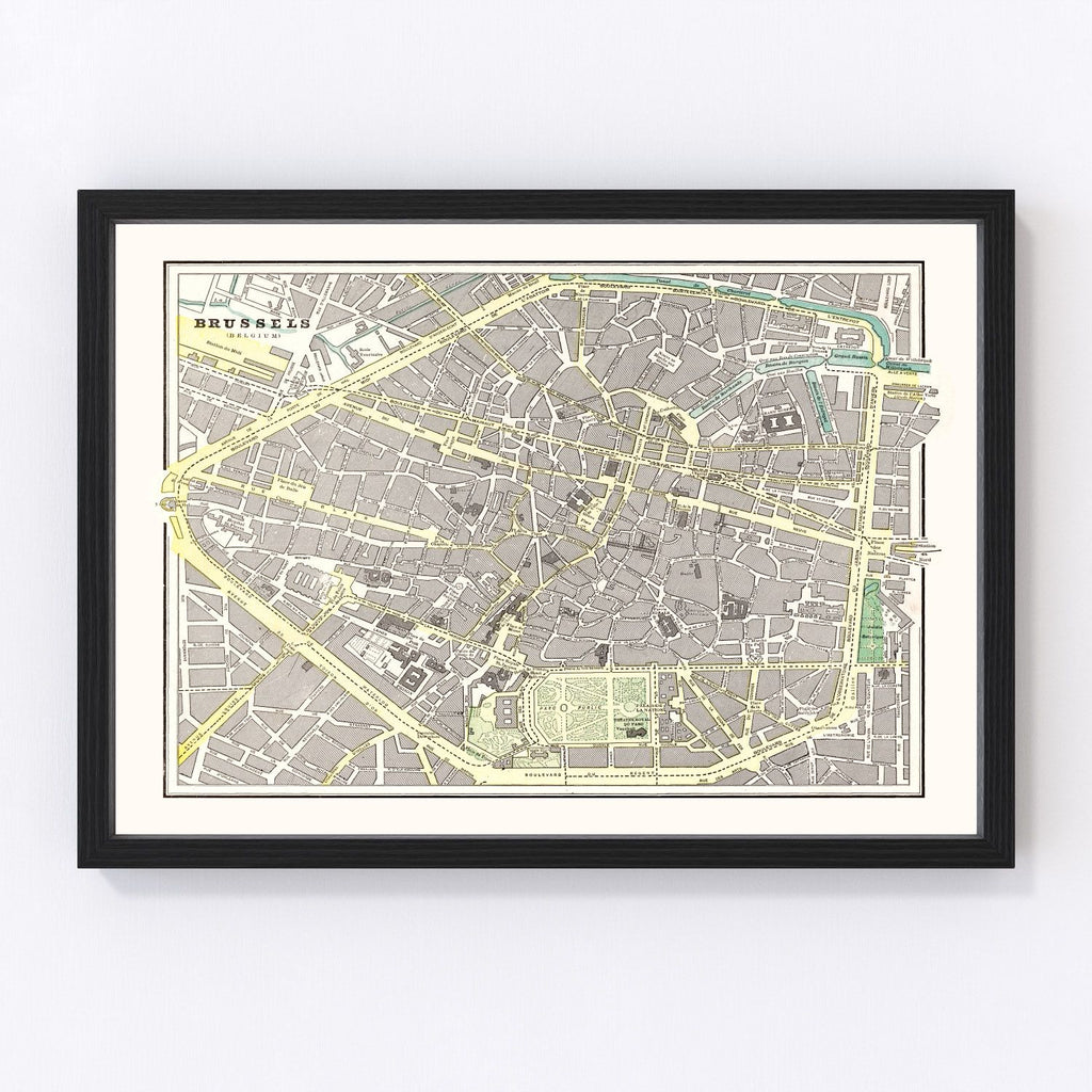 Vintage Map of Brussels, Belgium 1901