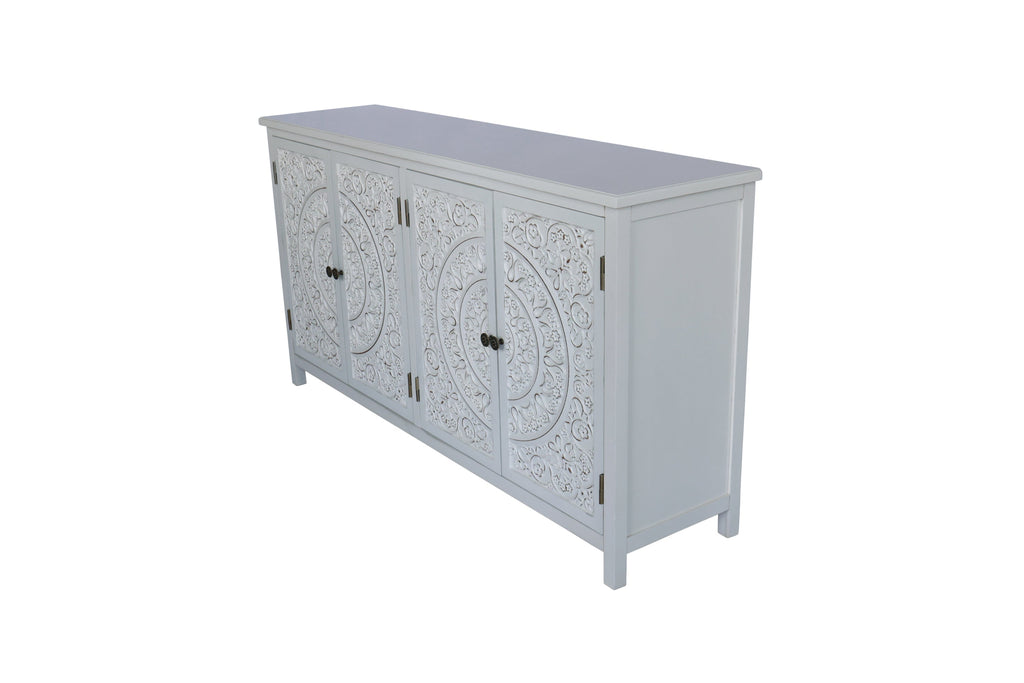 60'White Accent Cabinet with 4 Doors, Rustic Wood Sideboard Pantry Cabinet - Versatile Buffet Cabinet with Storage for Home Decor and Organization chic cabinet
