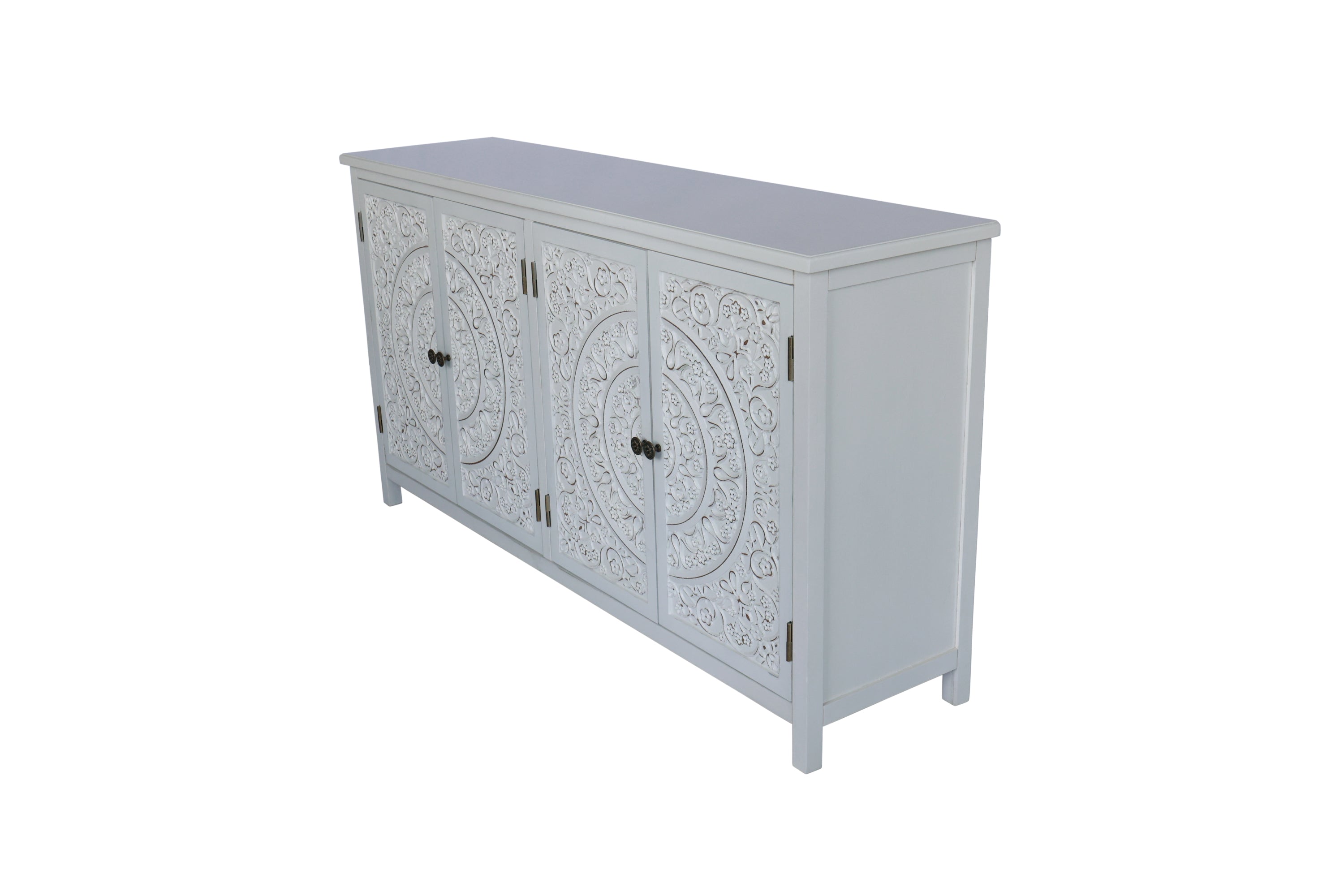 60'White Accent Cabinet with 4 Doors, Rustic Wood Sideboard Pantry Cabinet - Versatile Buffet Cabinet with Storage for Home Decor and Organization chic cabinet
