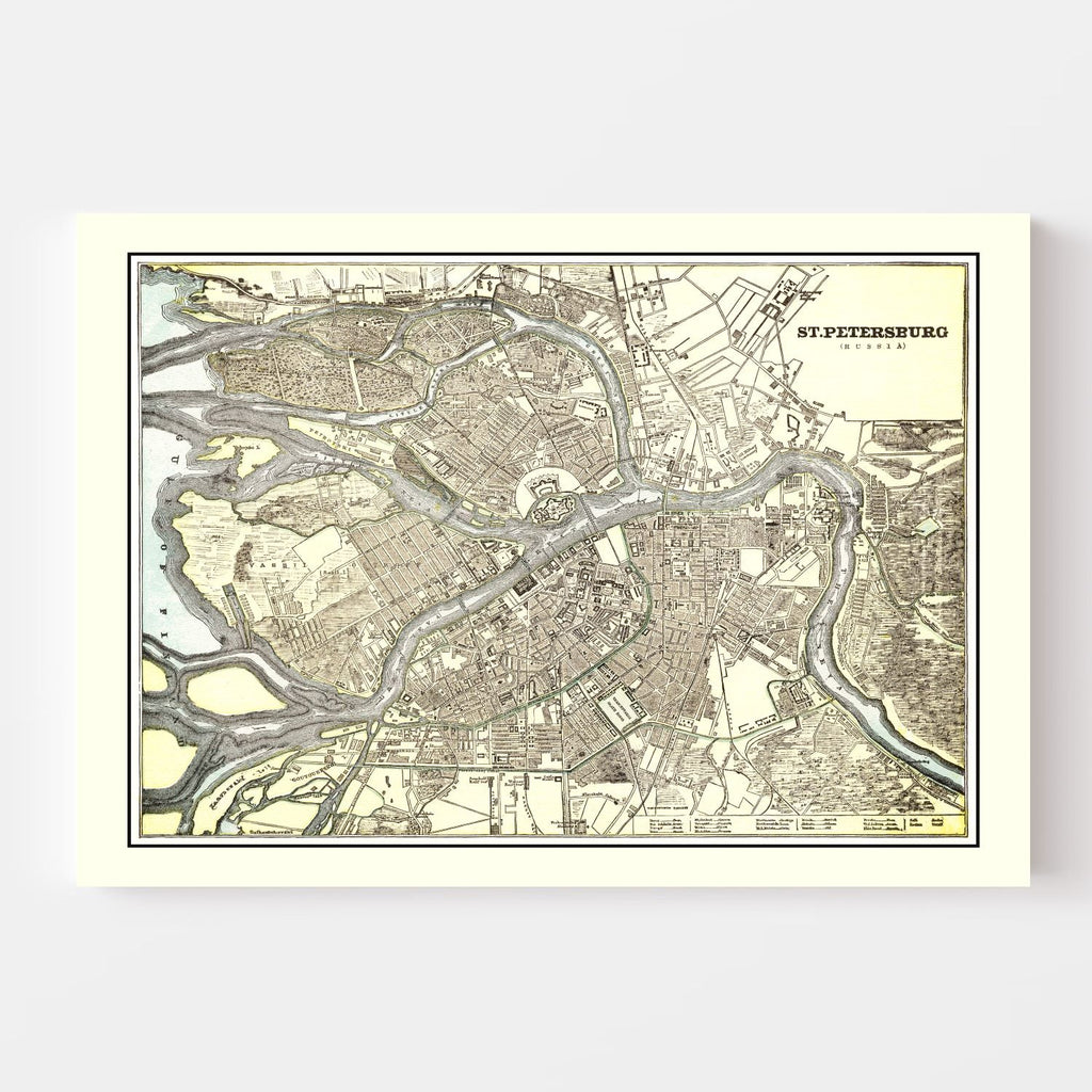 Vintage Map of Saint Petersburg, Russia 1901