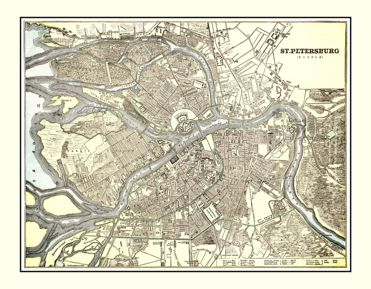 Vintage Map of Saint Petersburg, Russia 1901
