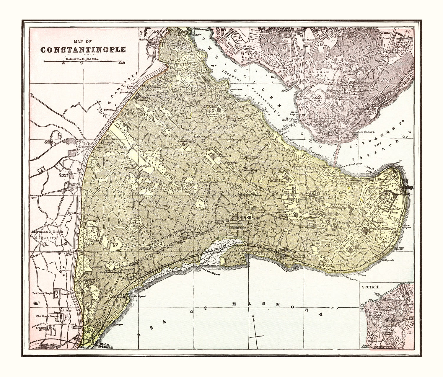 Vintage Map of Istanbul, Turkey 1901