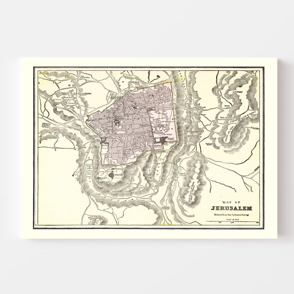 Vintage Map of Jerusalem, Israel 1901