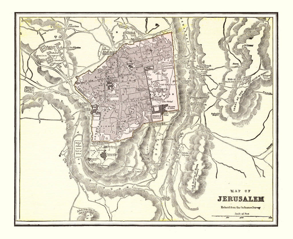 Vintage Map of Jerusalem, Israel 1901