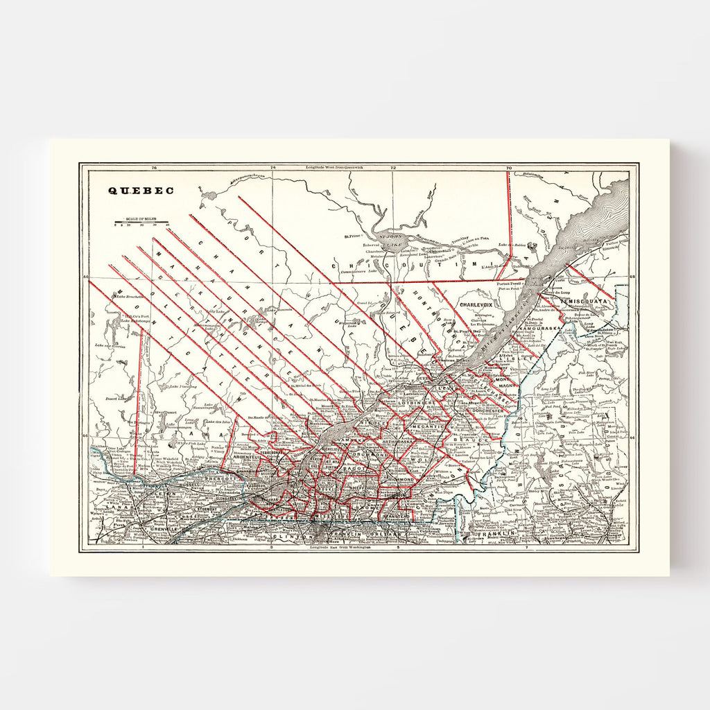 Vintage Map of Quebec, Canada 1893