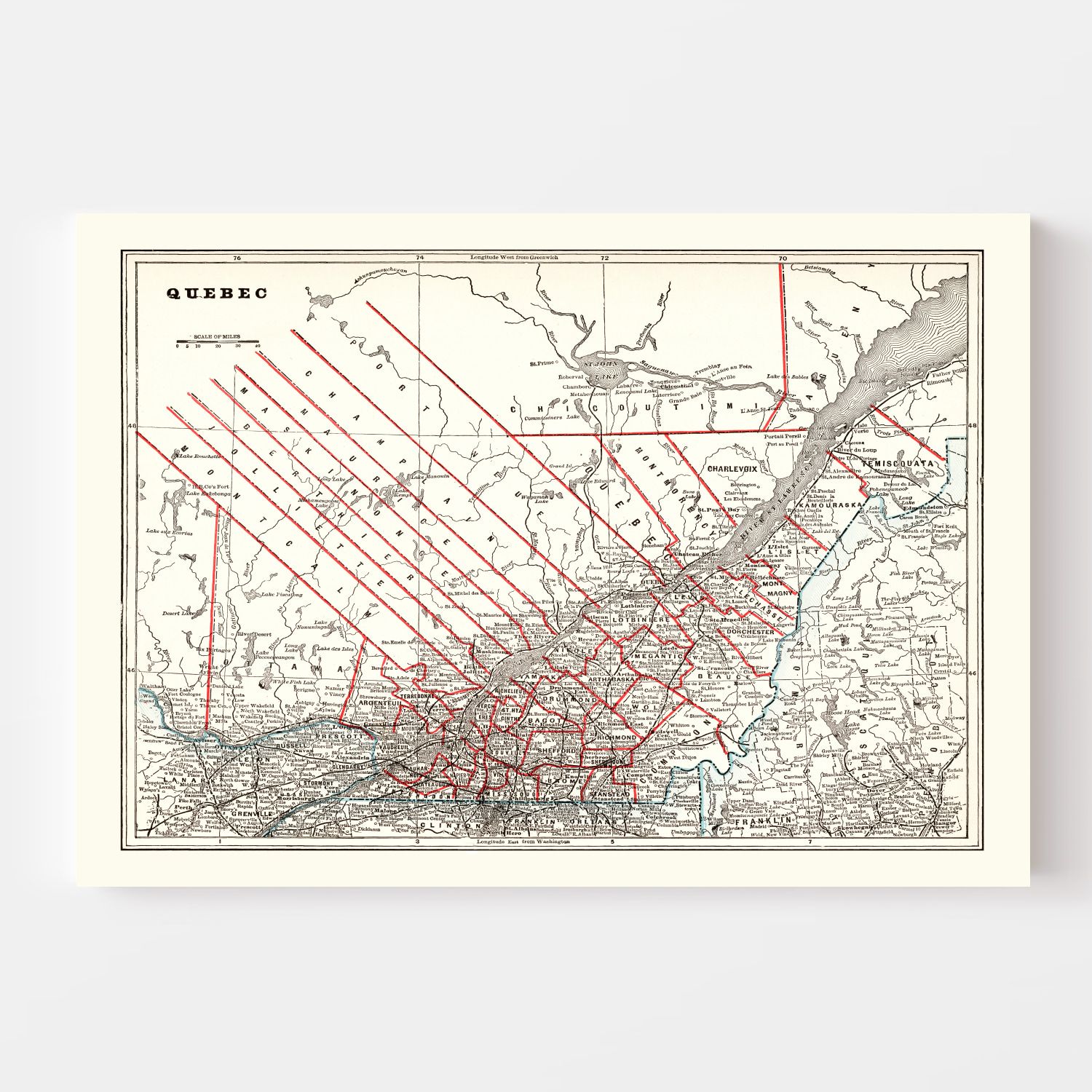 Vintage Map of Quebec, Canada 1893