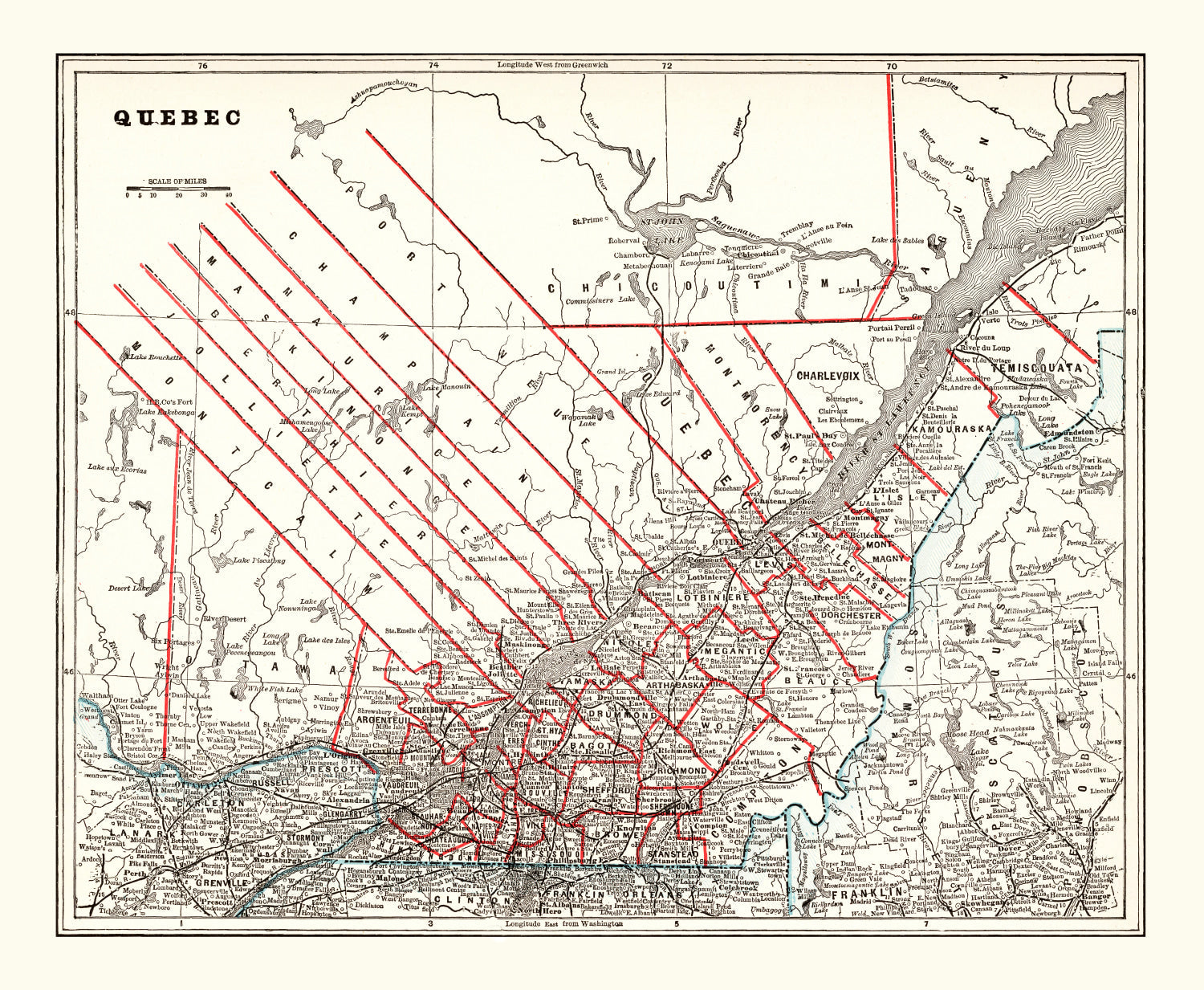 Vintage Map of Quebec, Canada 1893