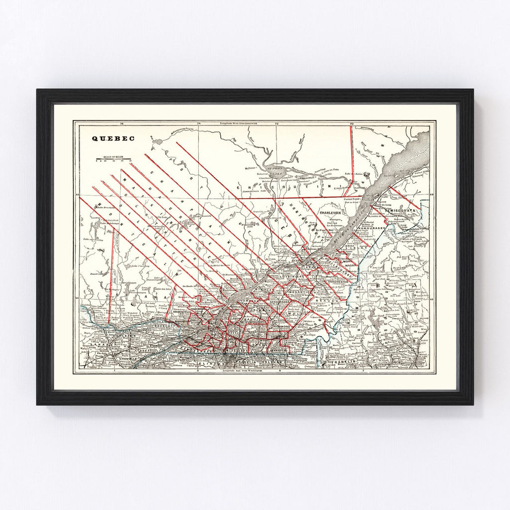 Vintage Map of Quebec, Canada 1893