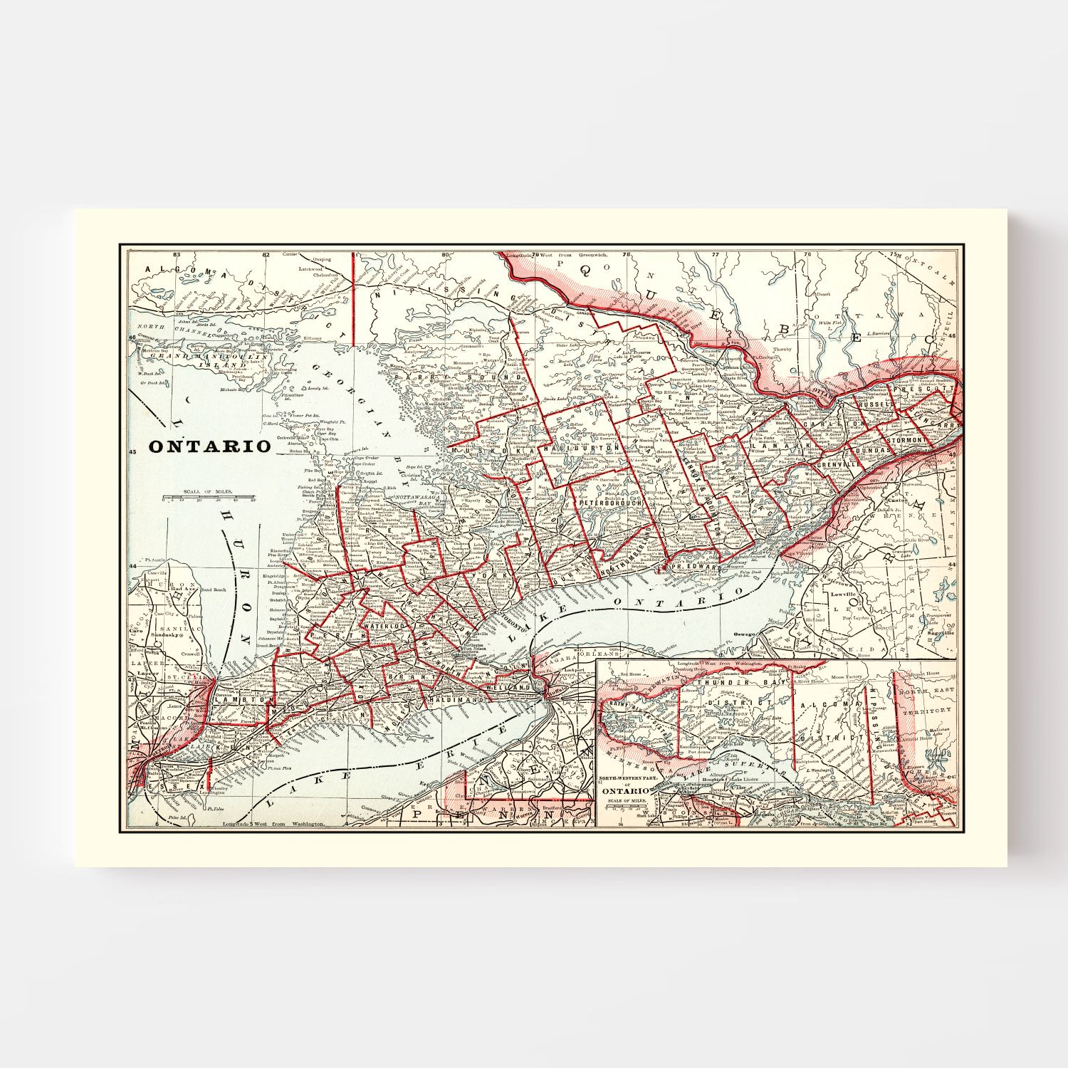 Vintage Map of Ontario, Canada 1893