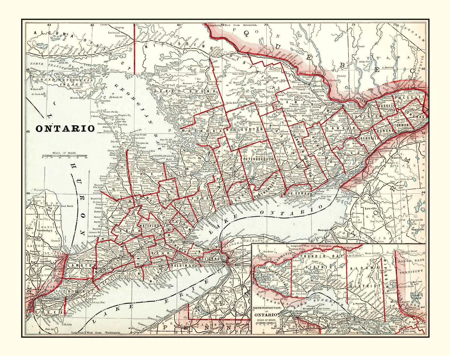 Vintage Map of Ontario, Canada 1893