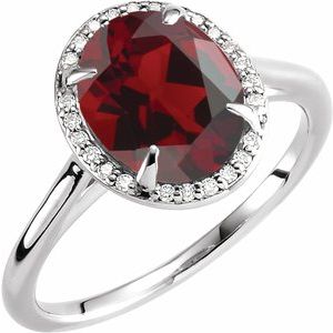 14K White Gold 10x8 mm Natural Mozambique Garnet & .06 CTW Natural Diamond Ring