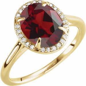 14K Yellow Gold 10x8 mm Natural Mozambique Garnet & .06 CTW Natural Diamond Ring