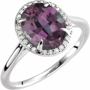 14K White Gold 10x8 mm Lab-Grown Alexandrite & .06 CTW Natural Diamond Ring