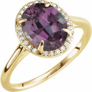 14K Yellow Gold 10x8 mm Lab-Grown Alexandrite & .06 CTW Natural Diamond Ring
