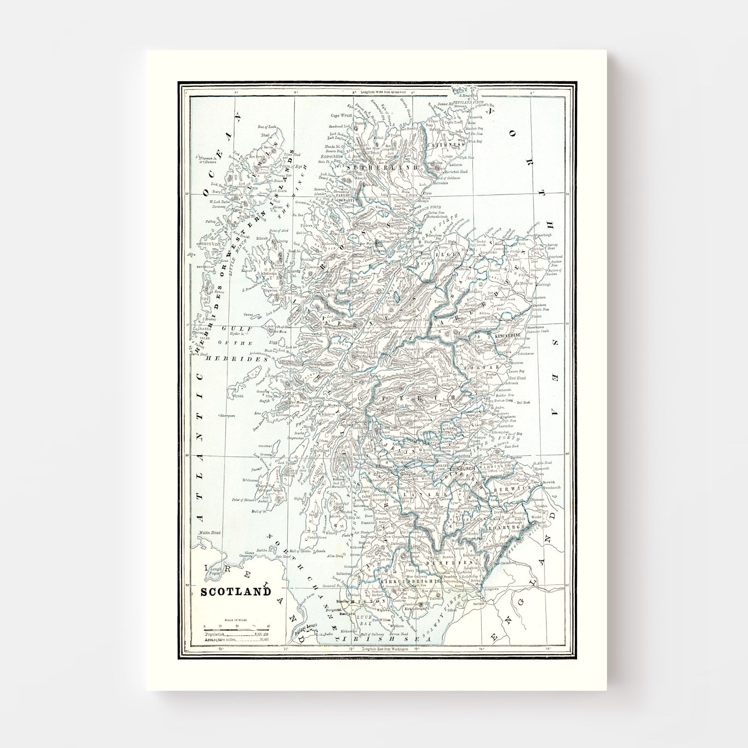 Vintage Map of Scotland 1893