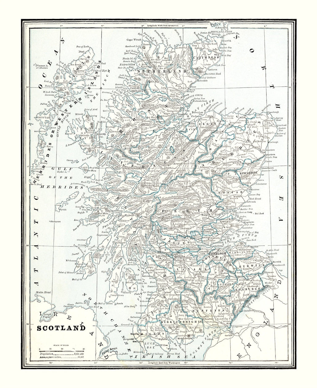 Vintage Map of Scotland 1893