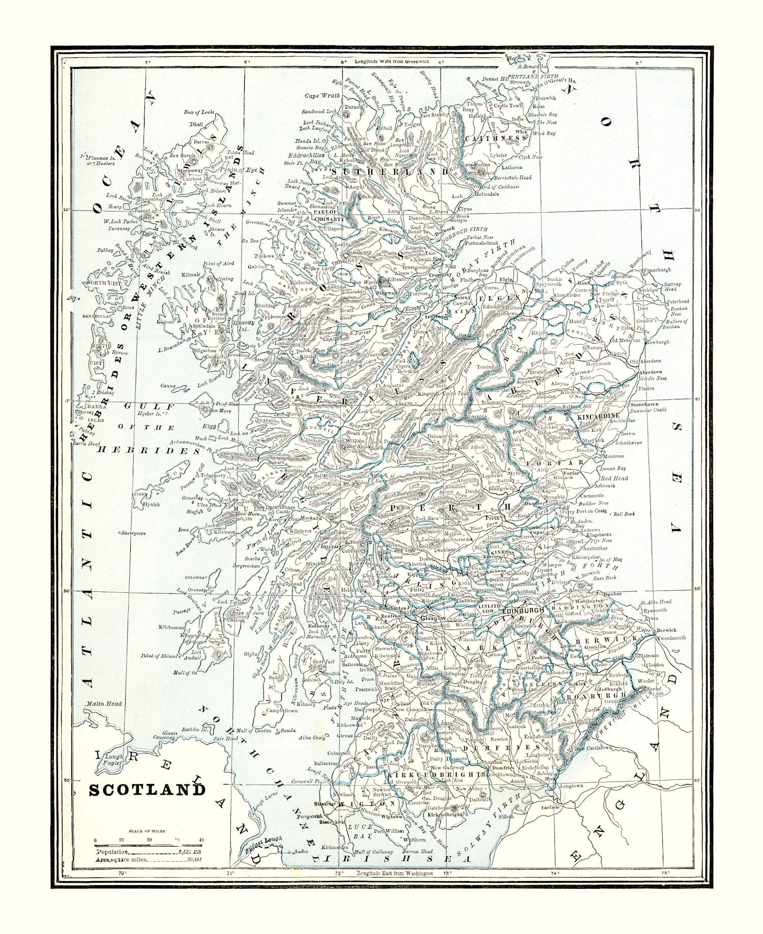 Vintage Map of Scotland 1893