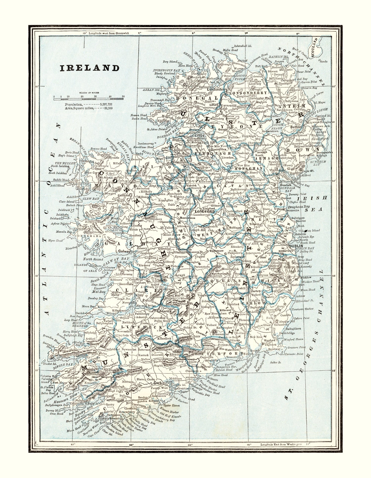 Vintage Map of Ireland 1893