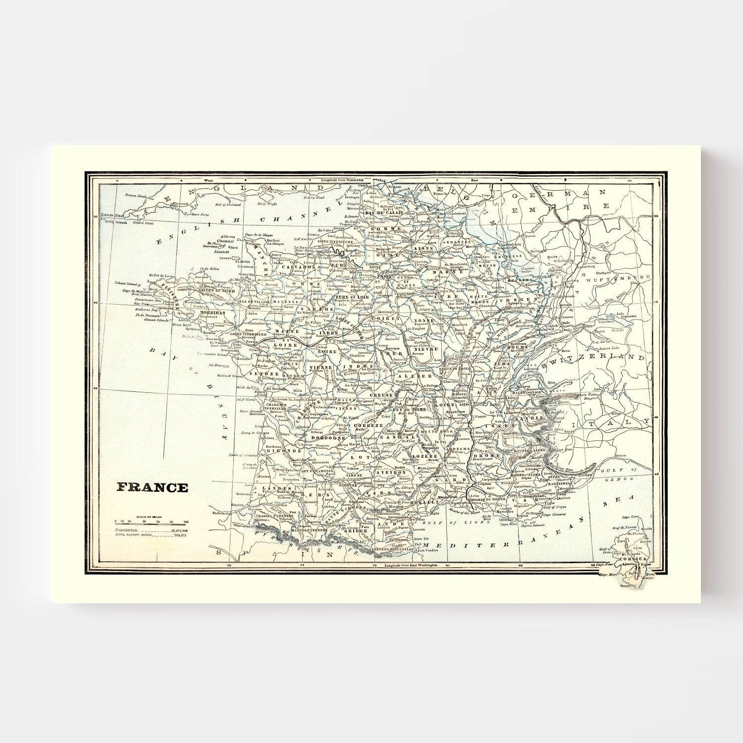 Vintage Map of France 1893
