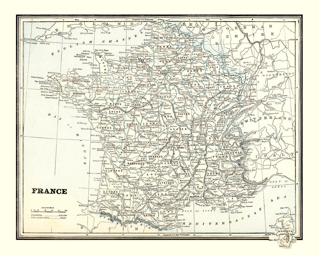 Vintage Map of France 1893