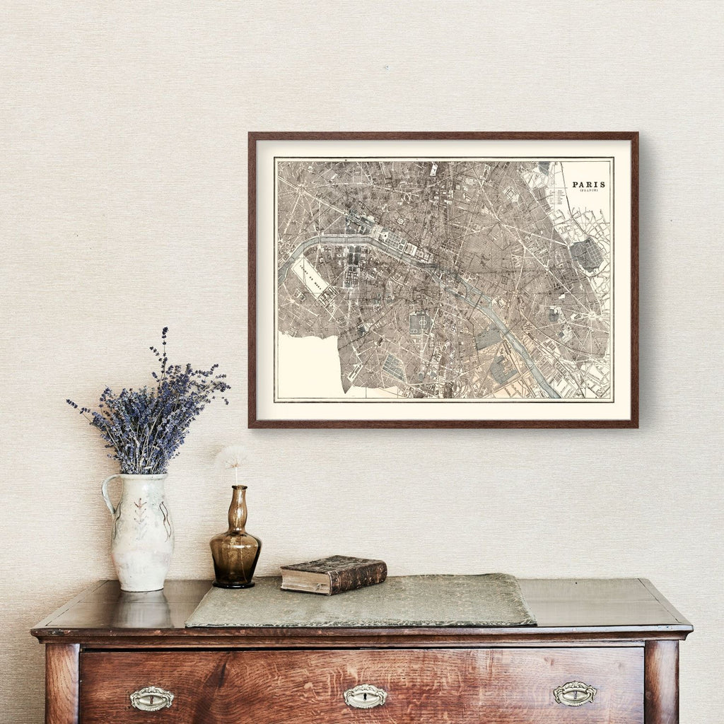 Vintage Map of Paris, France 1893