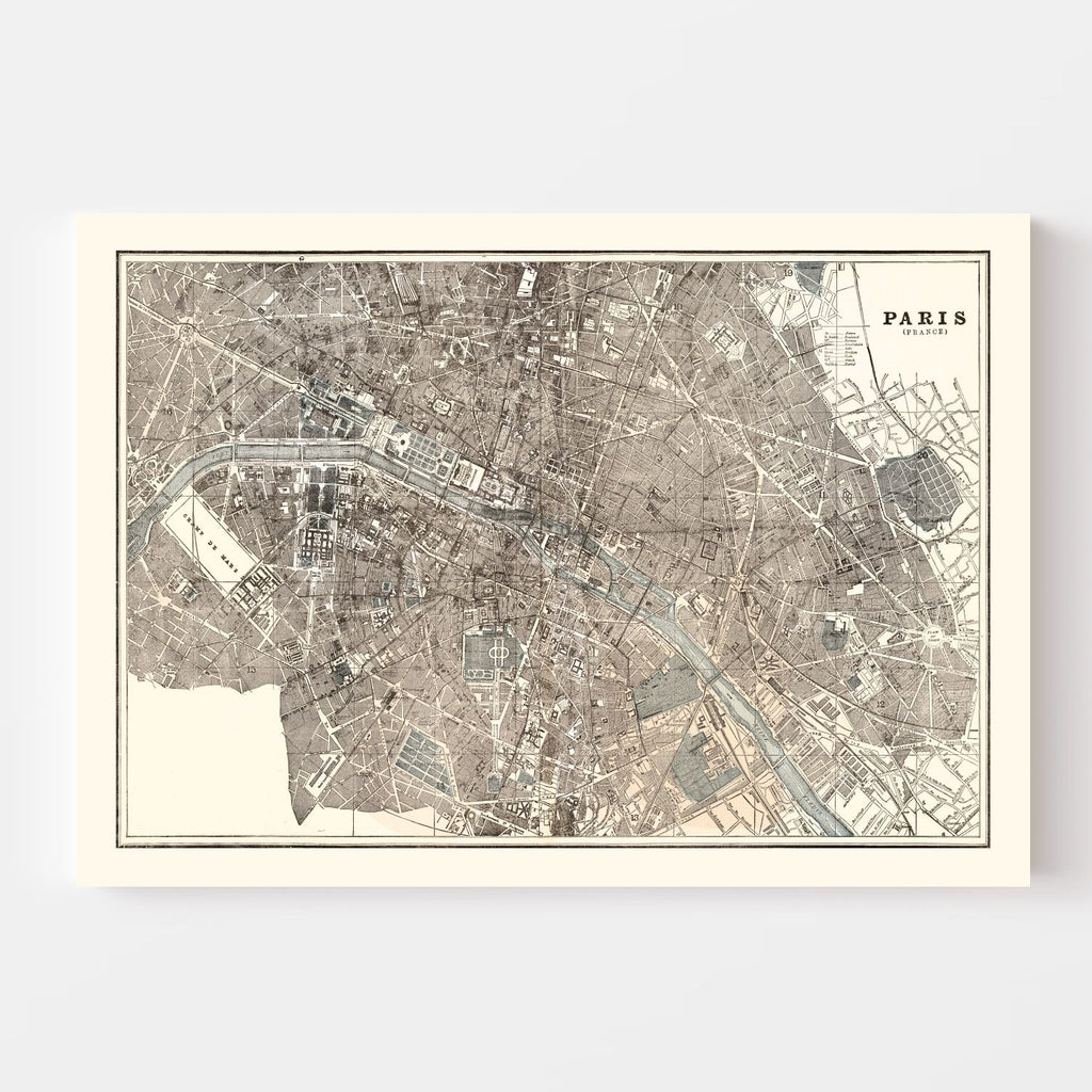 Vintage Map of Paris, France 1893