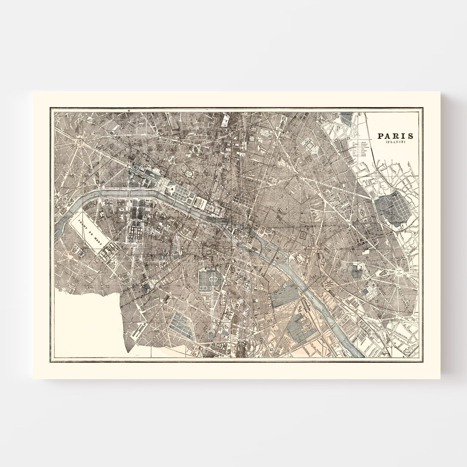 Vintage Map of Paris, France 1893