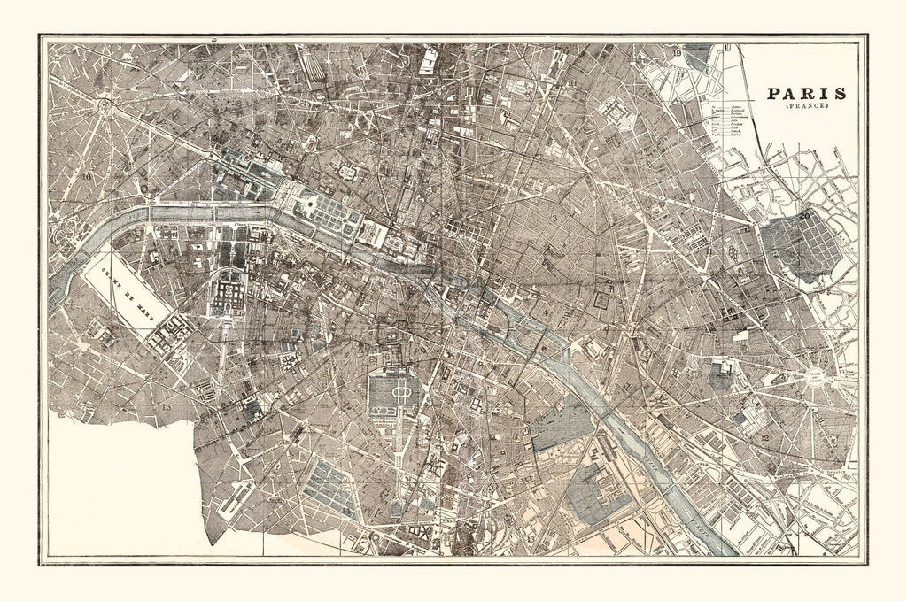 Vintage Map of Paris, France 1893
